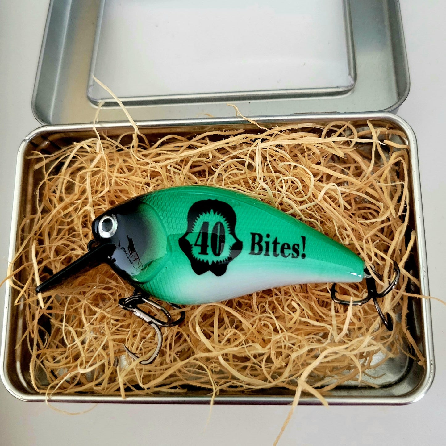 Personalized Custom Made Fishing Lure for a Guys 40th Birthday. Use any age