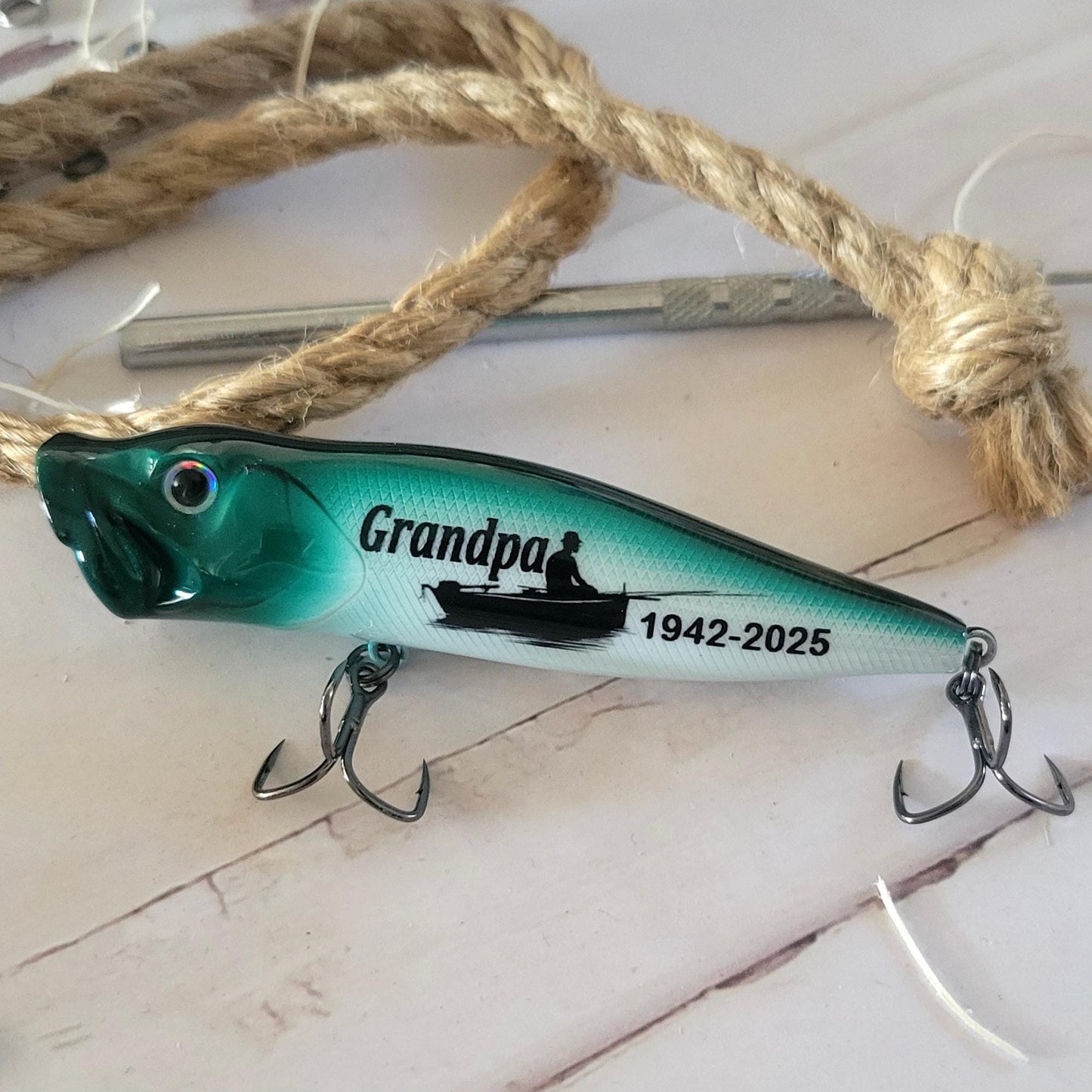 Custom Grandpa Memorial Fishing Lure: personalized Keepsake for a lost loved grandparent