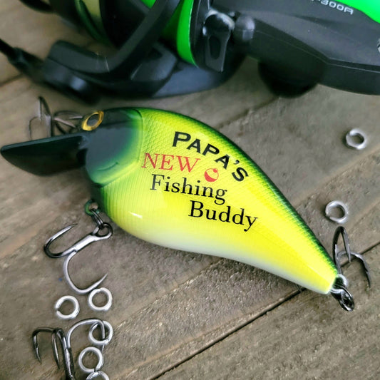 Image of personalized fishing lure: new fishing buddy, baby announcement for papa