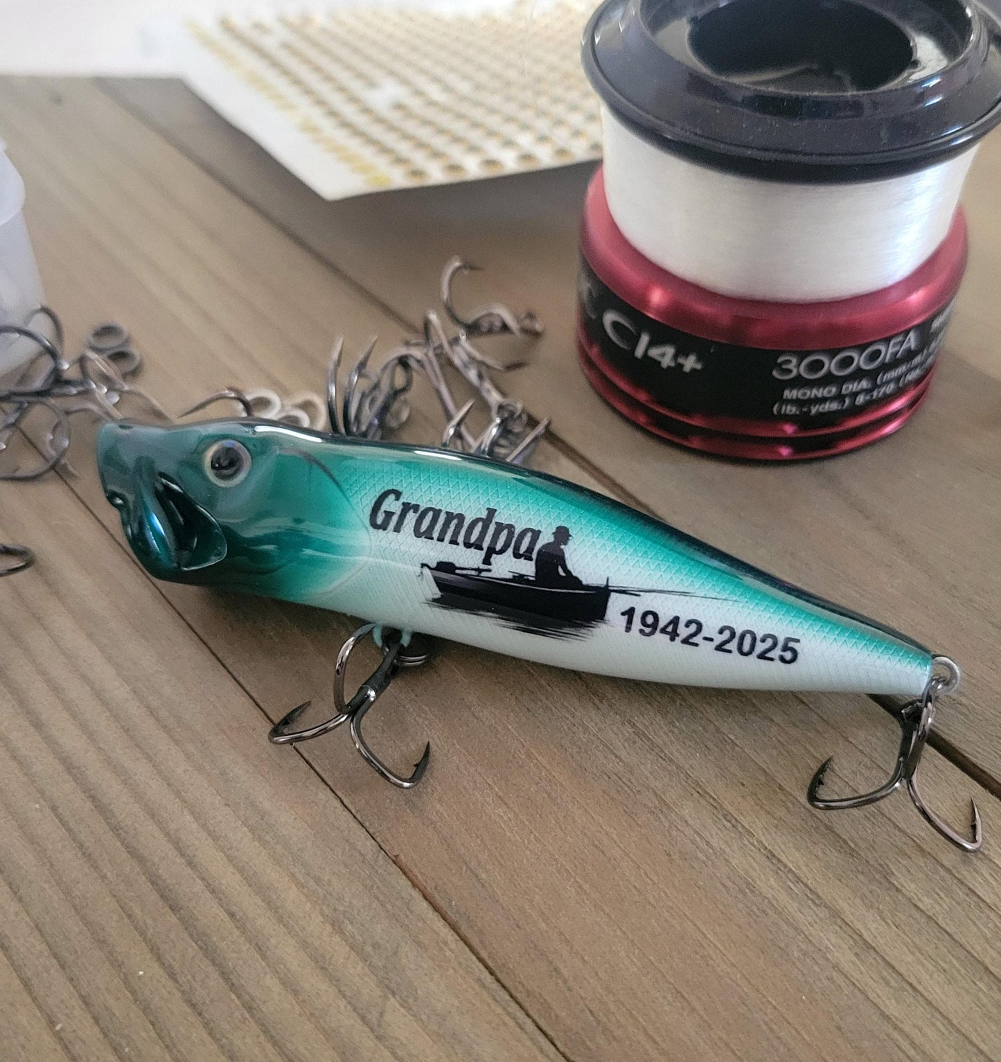 Custom Grandpa Memorial Fishing Lure: personalized Keepsake for a lost loved grandparent